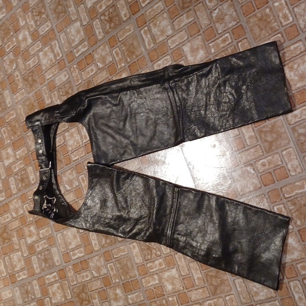 Leather Chaps JR  size xsmall motorcycle chaps genuine leather black